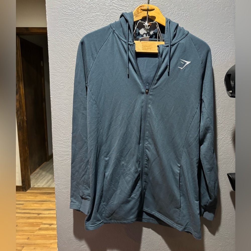 Gymshark Dark Navy full zip up hooded tech track jacket size small